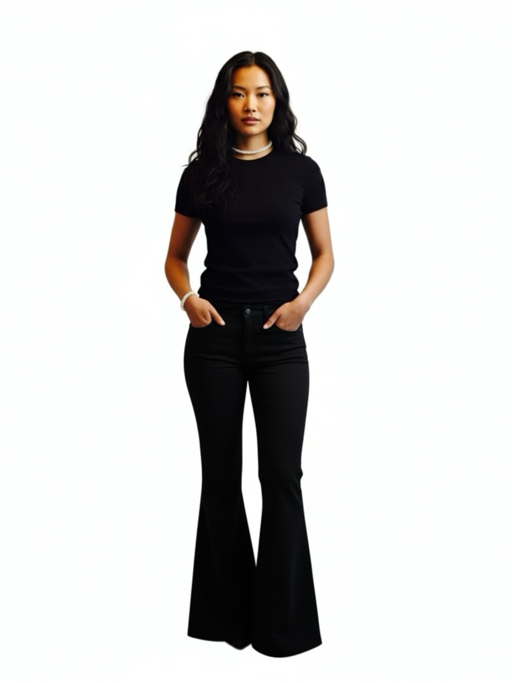 Women Flare Wide Leg Jeans Handmade Bell bottom Black Unisex Upcycled Jeans - Picture 4 of 8